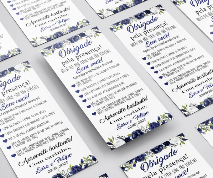 Agradecimento para Mesa Casamento Decoração Floral Azul