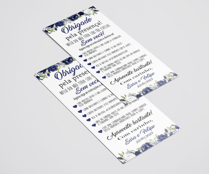 Agradecimento para Mesa Casamento Decoração Floral Azul