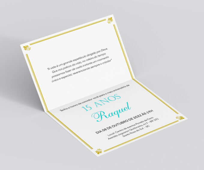 Convite para Debutante 15 Anos Personalizado Azul Tiffany e Dourado