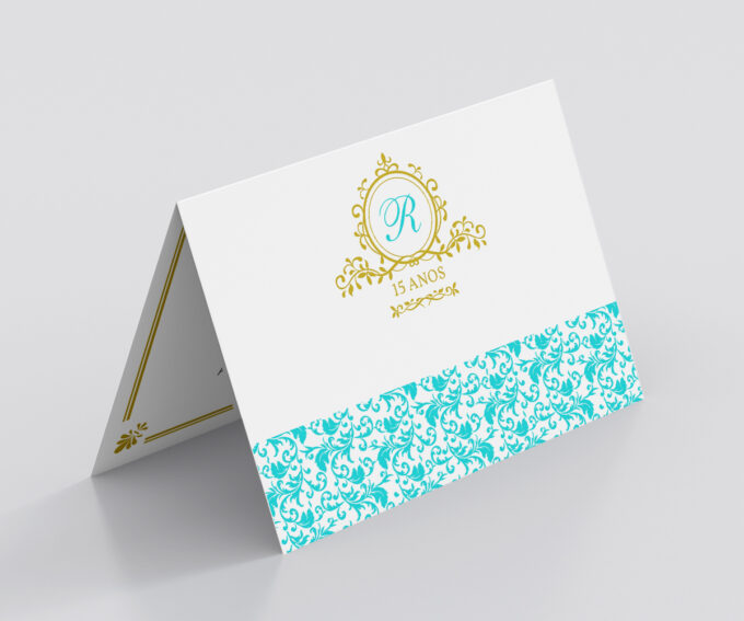 Convite para Debutante 15 Anos Personalizado Azul Tiffany e Dourado