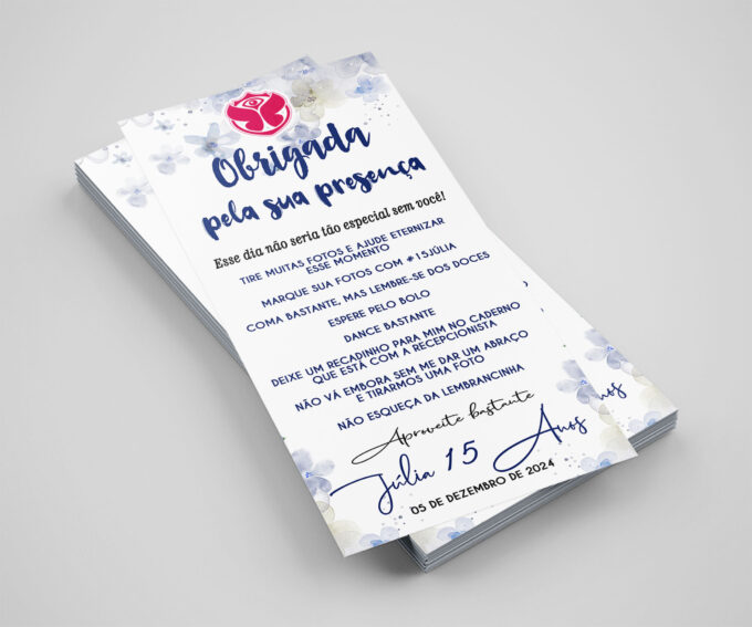 Agradecimento ou Menu para Festa Azul