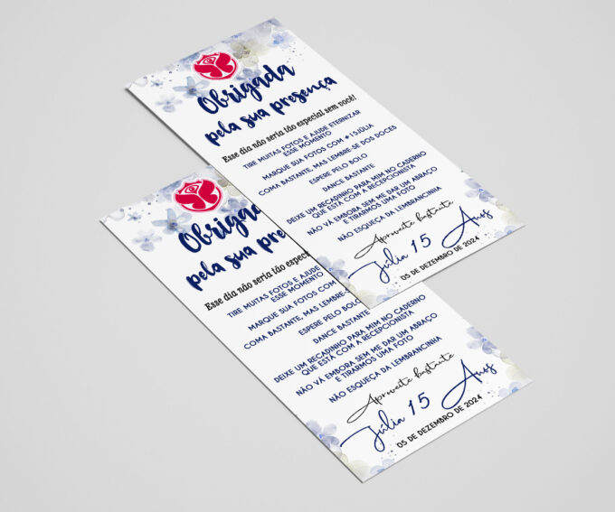 Agradecimento ou Menu para Festa Azul