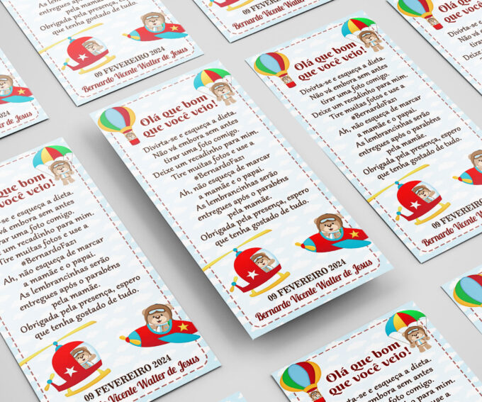 Agradecimento de Mesa Infantil Tema Ursinho Aviador Personalizado
