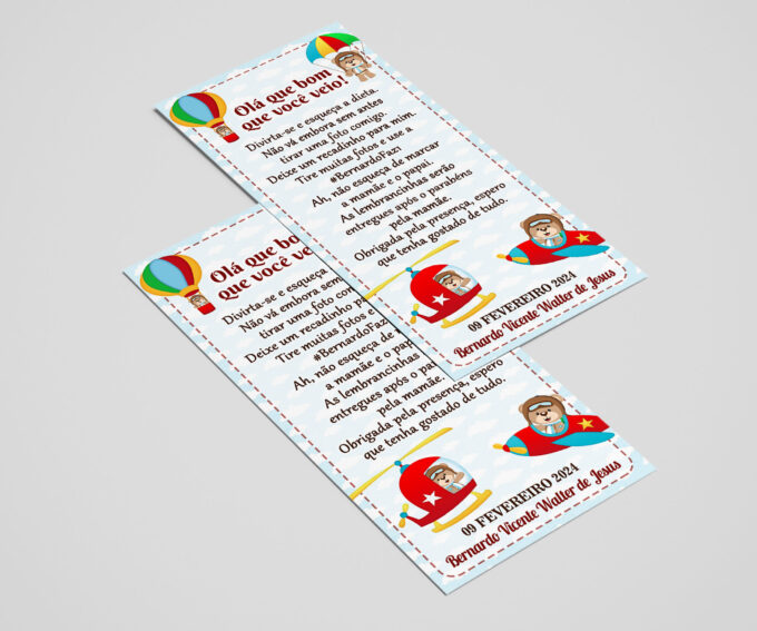 Agradecimento de Mesa Infantil Tema Ursinho Aviador Personalizado