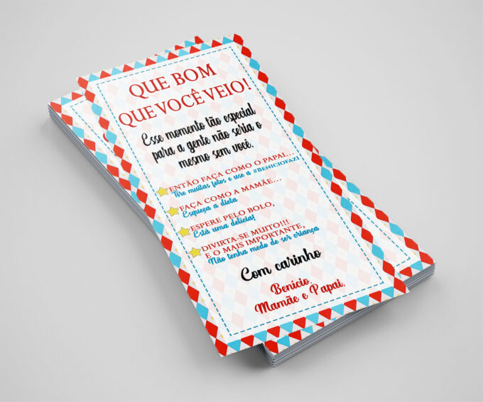 Agradecimento de Mesa Tema Cartas - Festa Personalizada