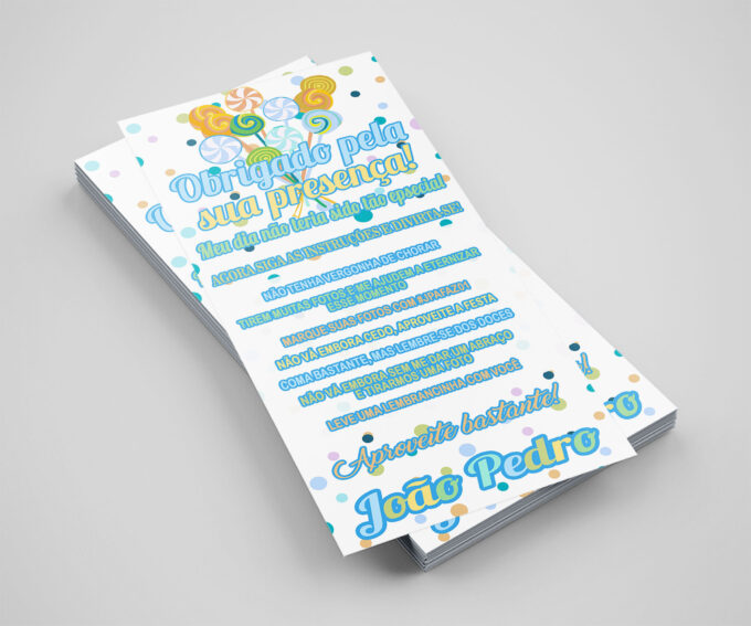 Agradecimento de Mesa Infantil, Tema Pirulito - Personalizado