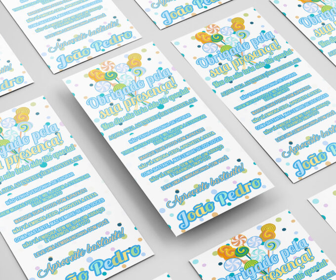 Agradecimento de Mesa Infantil, Tema Pirulito - Personalizado