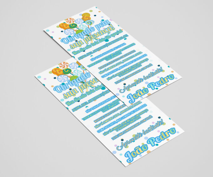 Agradecimento de Mesa Infantil, Tema Pirulito - Personalizado