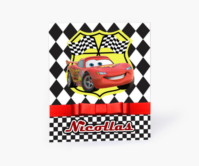 Convite Infantil Personalizado Preto e Vermelho Carros Corrida Troféu