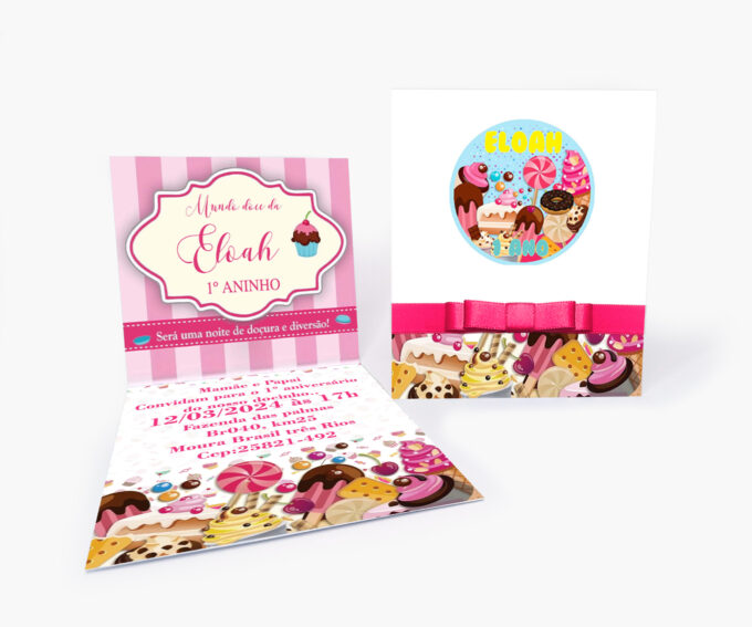Convite para aniversário Infantil Personalizado Menina Doceria Confeitaria
