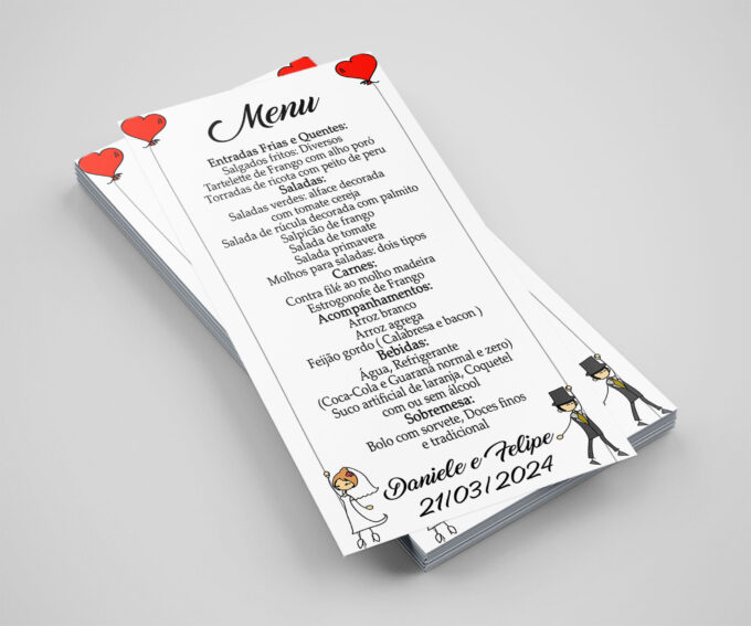 Menu Cardápio Festa Personalizada Coração Noivinhos