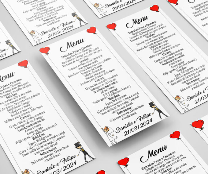 Menu Cardápio Festa Personalizada Coração Noivinhos