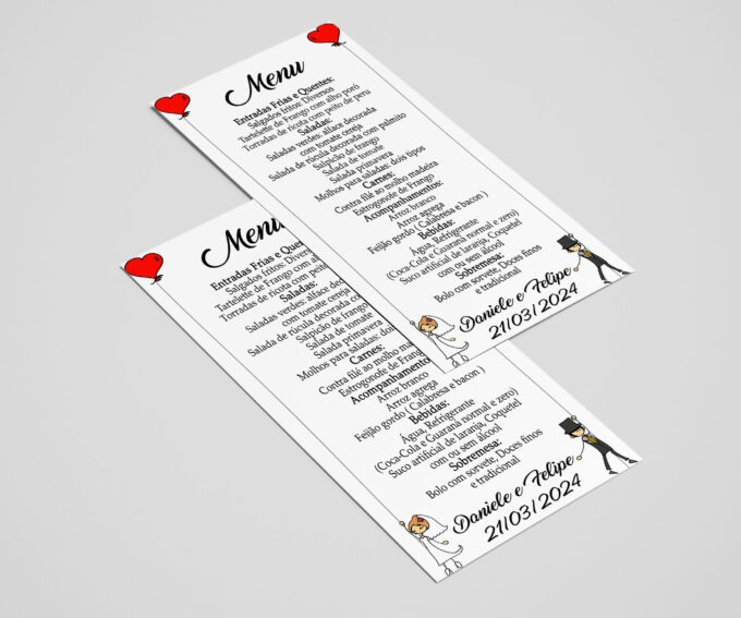 Menu Cardápio Festa Personalizada Coração Noivinhos