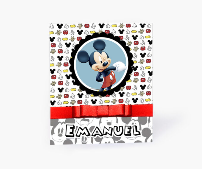 Convite Infantil Aniversário 1 Aninho Tema Mickey Mouse Preto e Vermelho