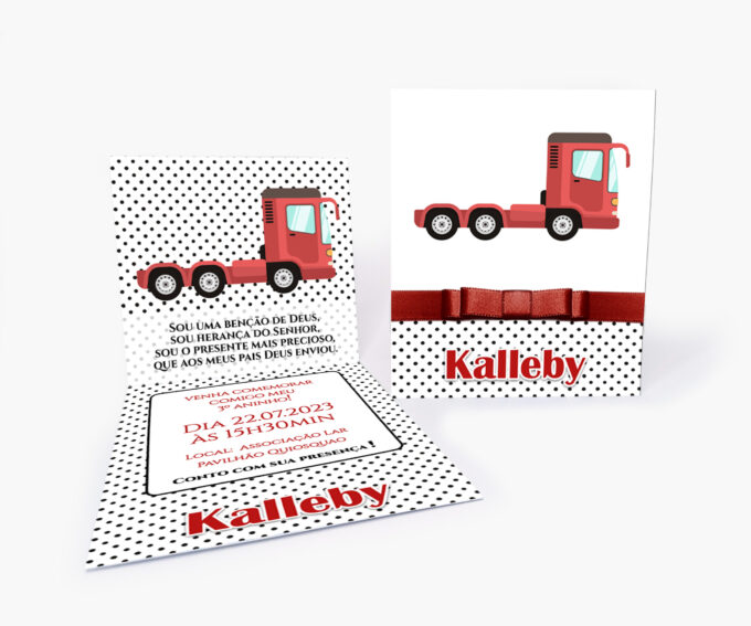Convite Infantil  Personalizado Poá Tema Caminhão Preto e Vermelho