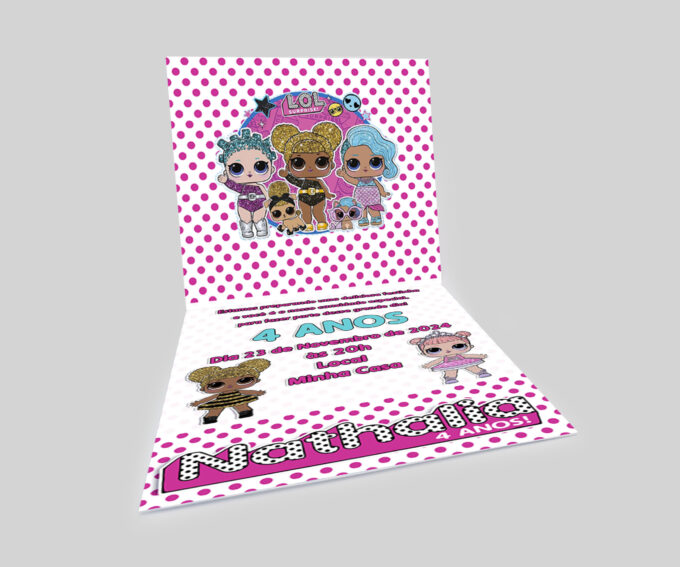 Convite para aniversario Infantil Personalizado Lol Surprise Rosa