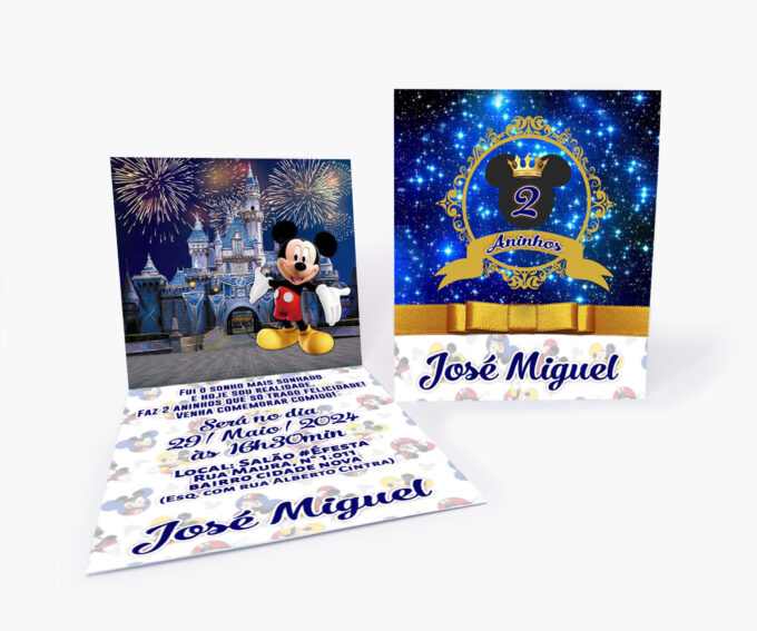 Convite Personalizado Infantil Azul Mickey Realeza