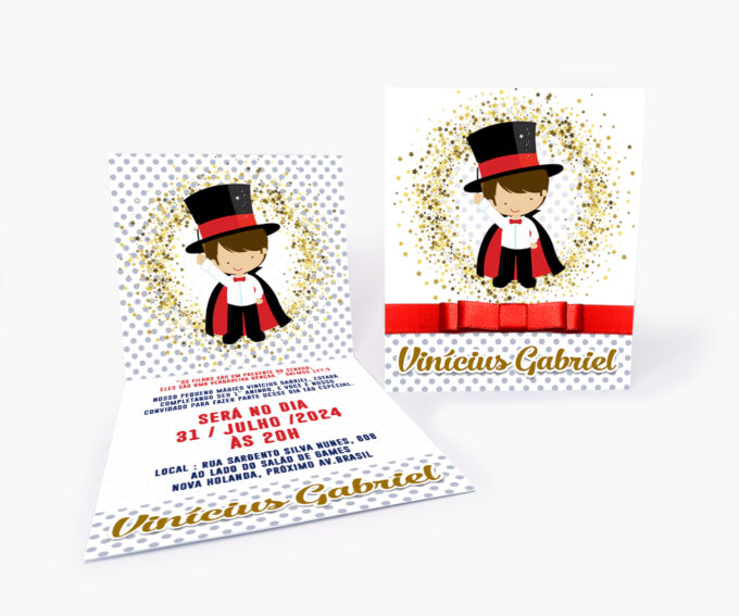 Convite de Aniversário 1 Aninho Tema Príncipe Mágico Vermelho