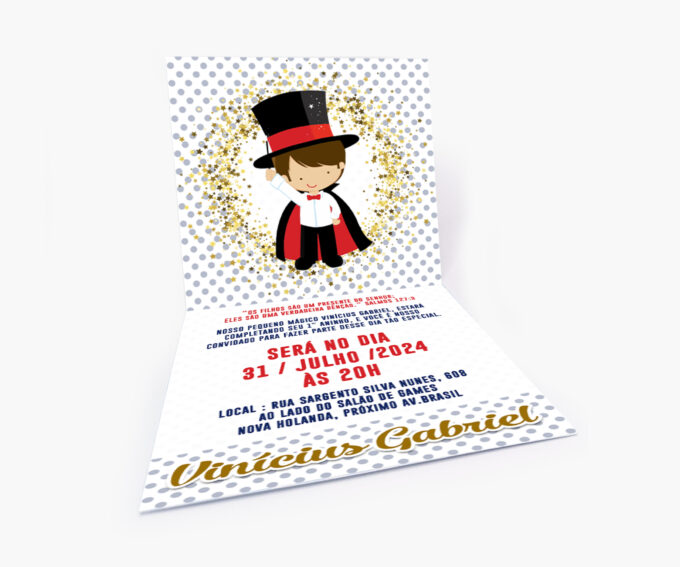 Convite de Aniversário 1 Aninho Tema Príncipe Mágico Vermelho