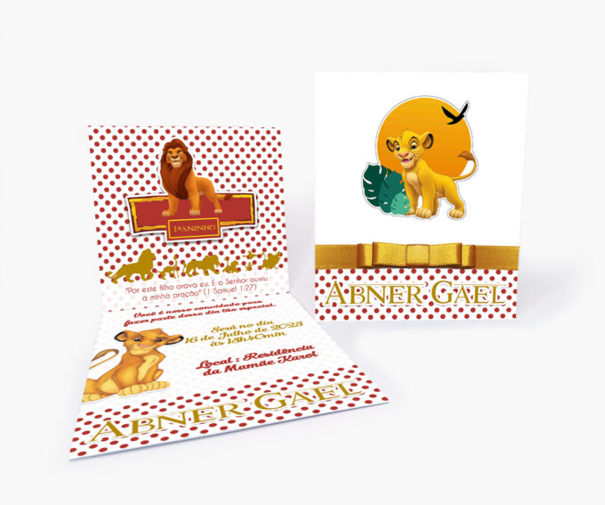 Convite Infantil para Aniversário Personalizado Tema Rei Leão