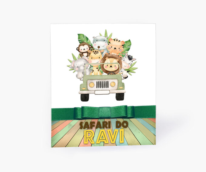 Convite Infantil Safari Aquarela Baby Bicho Floresta Personalizado