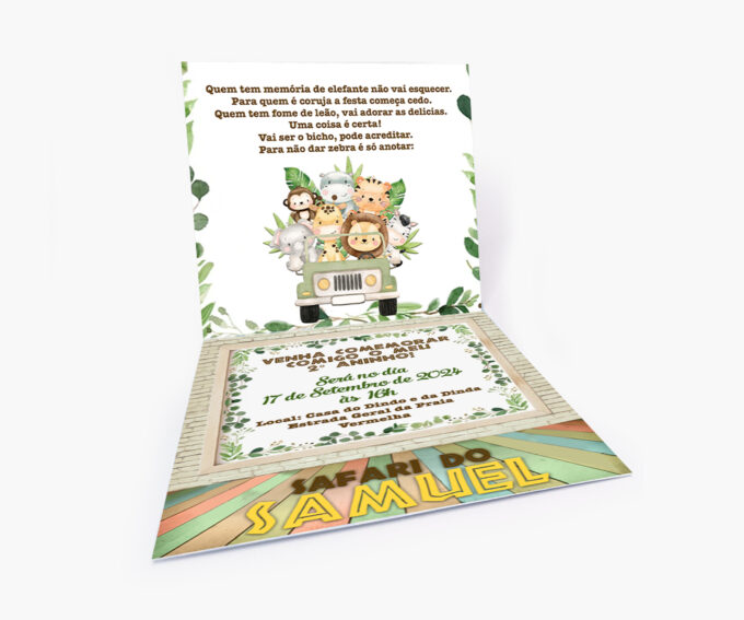 Convite Infantil Safari Aquarela Baby Bicho Floresta Personalizado