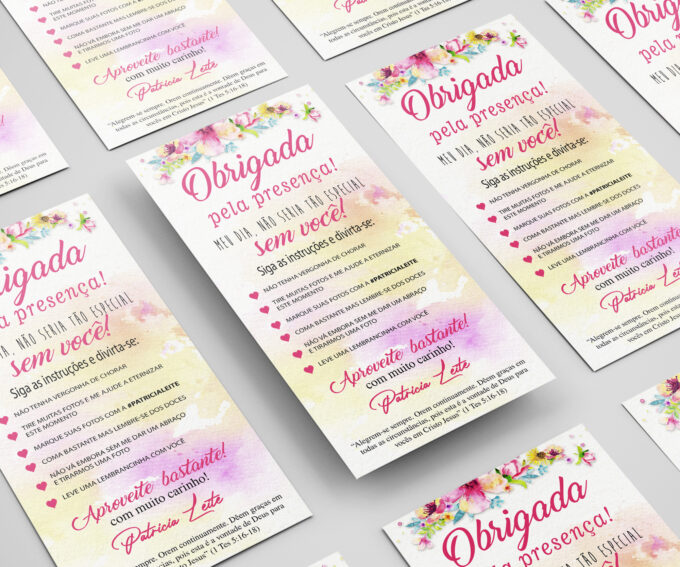 Agradecimento de Mesa para Aniversário Cores Aquarela