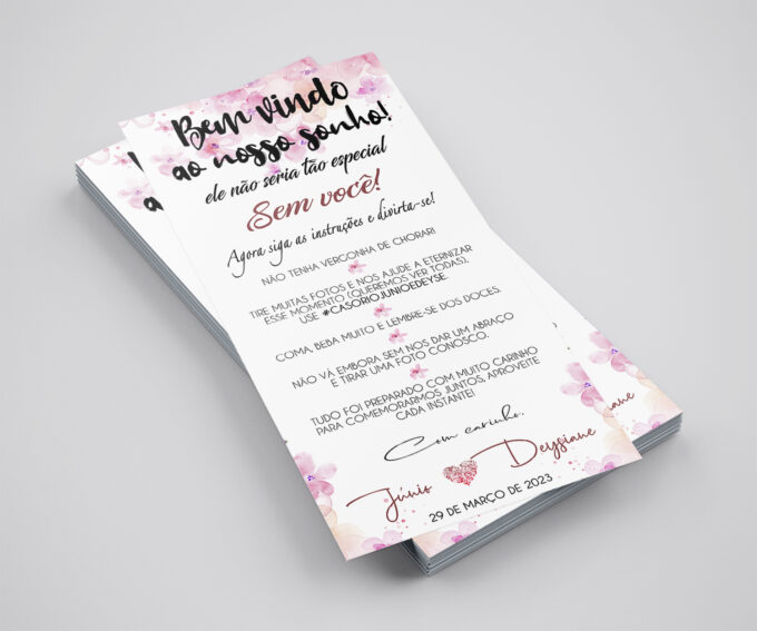 Agradecimento de Mesa para Casamento Flores Rosa