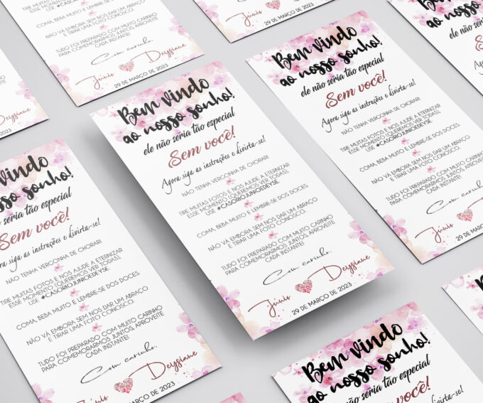 Agradecimento de Mesa para Casamento Flores Rosa