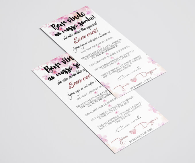 Agradecimento de Mesa para Casamento Flores Rosa