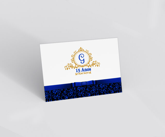 Convites Pequeno Para Festa Debutante 15 Anos Azul Royal e Dourado