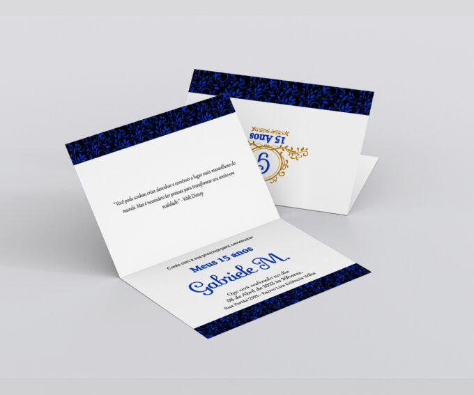 Convites Pequeno Para Festa Debutante 15 Anos Azul Royal e Dourado