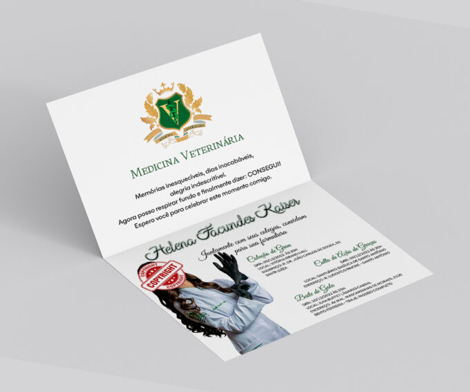 Convite Para Formatura Verde Aquarela Curso de Medicina Veterinária