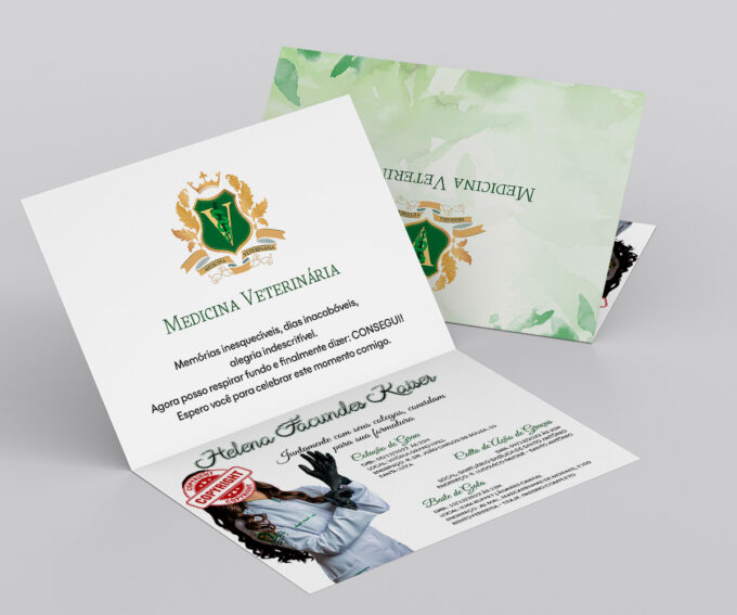 Convite Para Formatura Verde Aquarela Curso de Medicina Veterinária