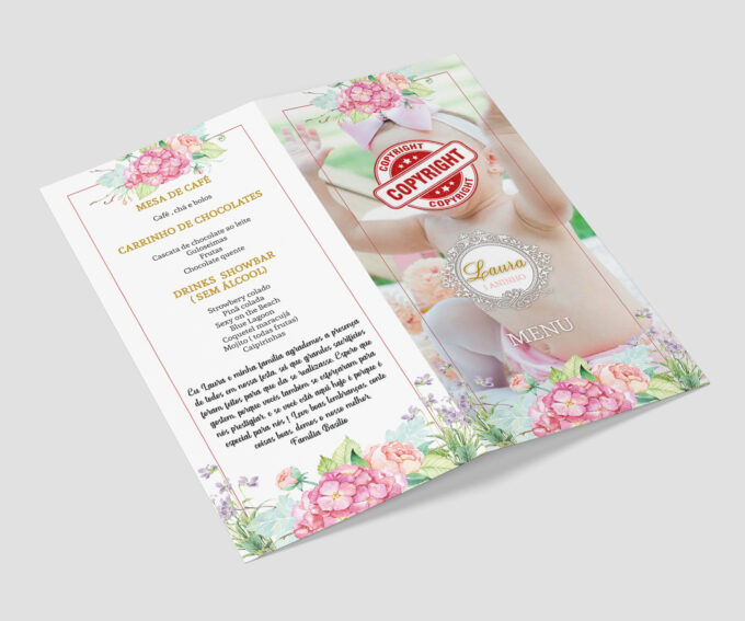 Menu Cardápio de Mesa Aniversário Infantil Tema Jardim Com Foto