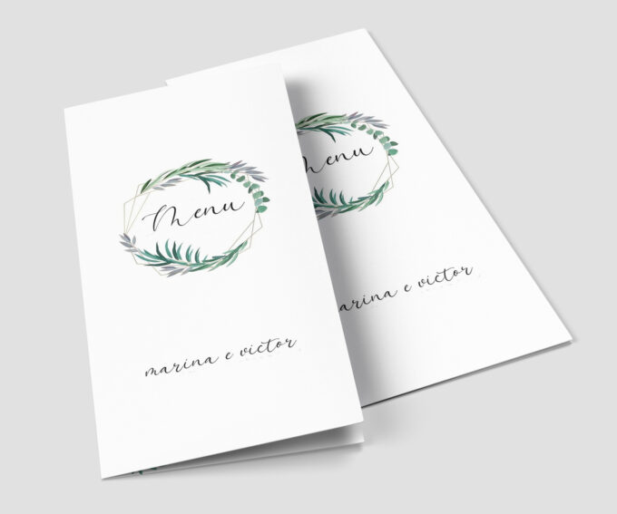 Menu Cardápio de Mesa Minimalista Folhas Verde