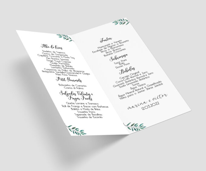 Menu Cardápio de Mesa Minimalista Folhas Verde