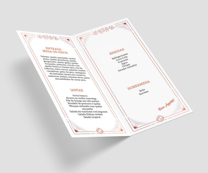 Menu Cardápio de Mesa Coral Casamento 15 Anos Bodas