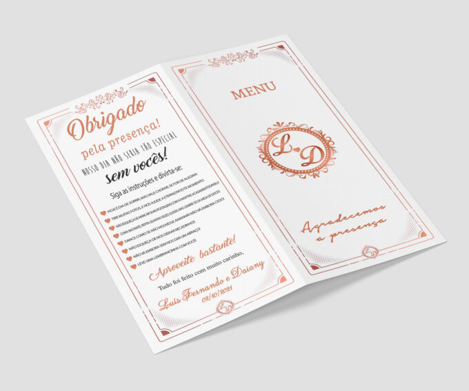 Menu Cardápio de Mesa Coral Casamento 15 Anos Bodas
