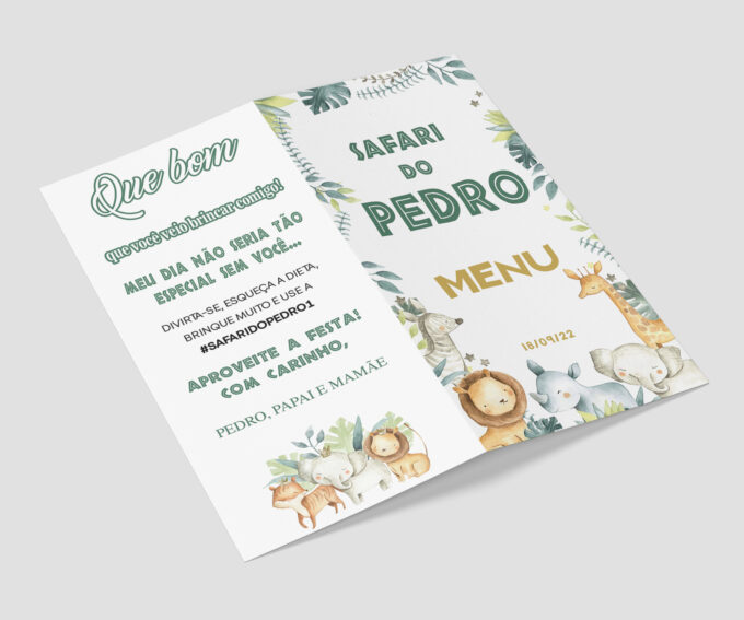 Menu Cardápio Zoológico Verde Aniversário Infantil Safari