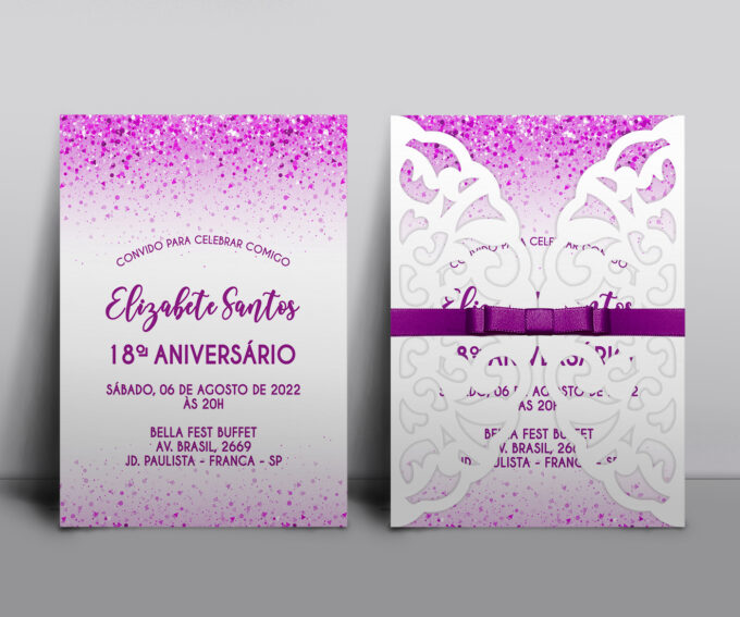 Convite Rendado para Aniversário de 15 Anos Festa Lavanda