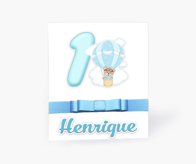 Convite Infantil Aniversário Tema Balão Ursinho Baloeiro Azul Bebê