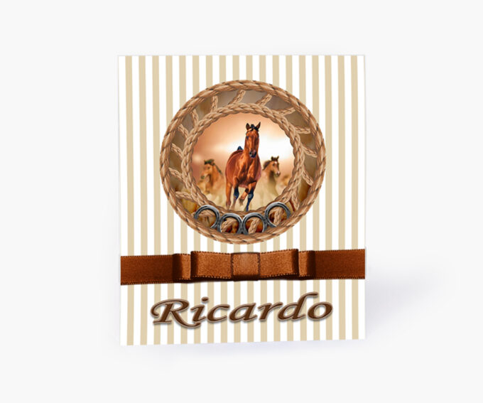 Convite Infantil Aniversário Menino Fazendinha Corda Cavalo Listras Marrom