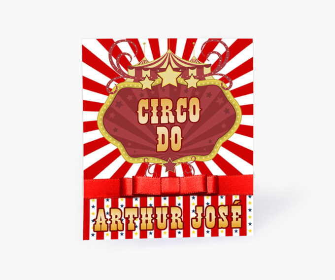Convite Personalizado Infantil Tema Mágico Circo Espetáculo Listras Vermelho