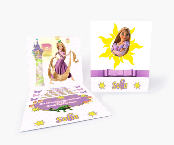 Convite Aniversário Infantil 1 Aninho Tema Princesa Encantada Sol Amarelo Rosa