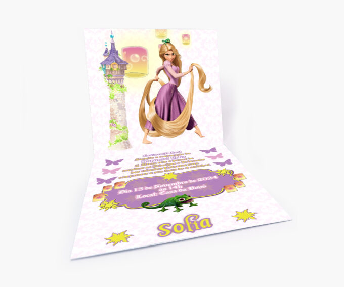 Convite Aniversário Infantil 1 Aninho Tema Princesa Encantada Sol Amarelo Rosa