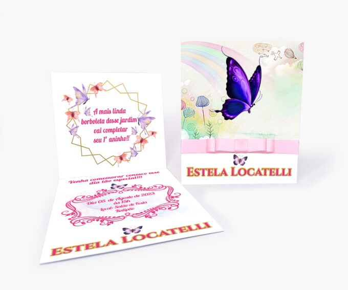 Convite Aniversário Infantil Personalizado Tema jardim das Borboletas
