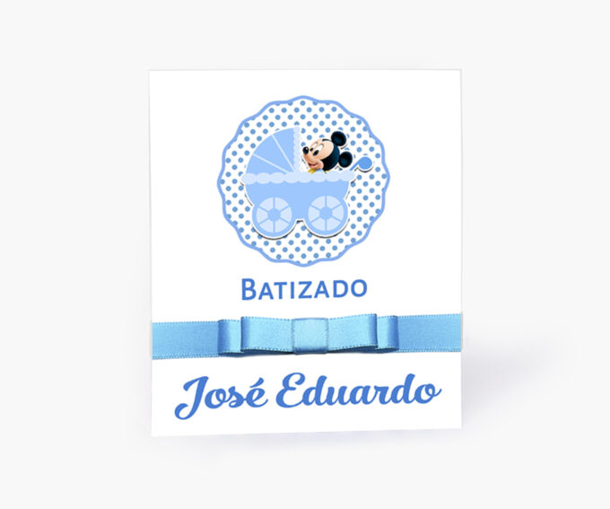 Convite Infantil para Batizado Personalizado Mickey Baby Azul Bebê Poá