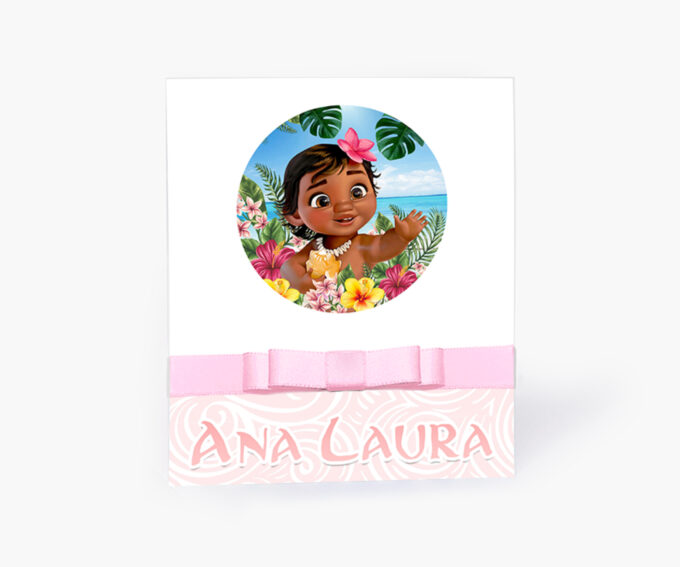 Convite Personalizado Aniversário Infantil Tema Moana Baby Rosa
