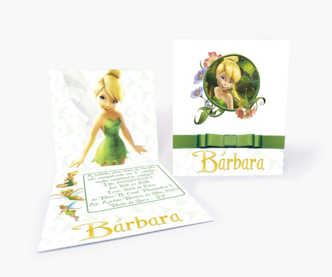 Convite Infantil Aniversário Personalizado Tema Sininho Fadinha Verde